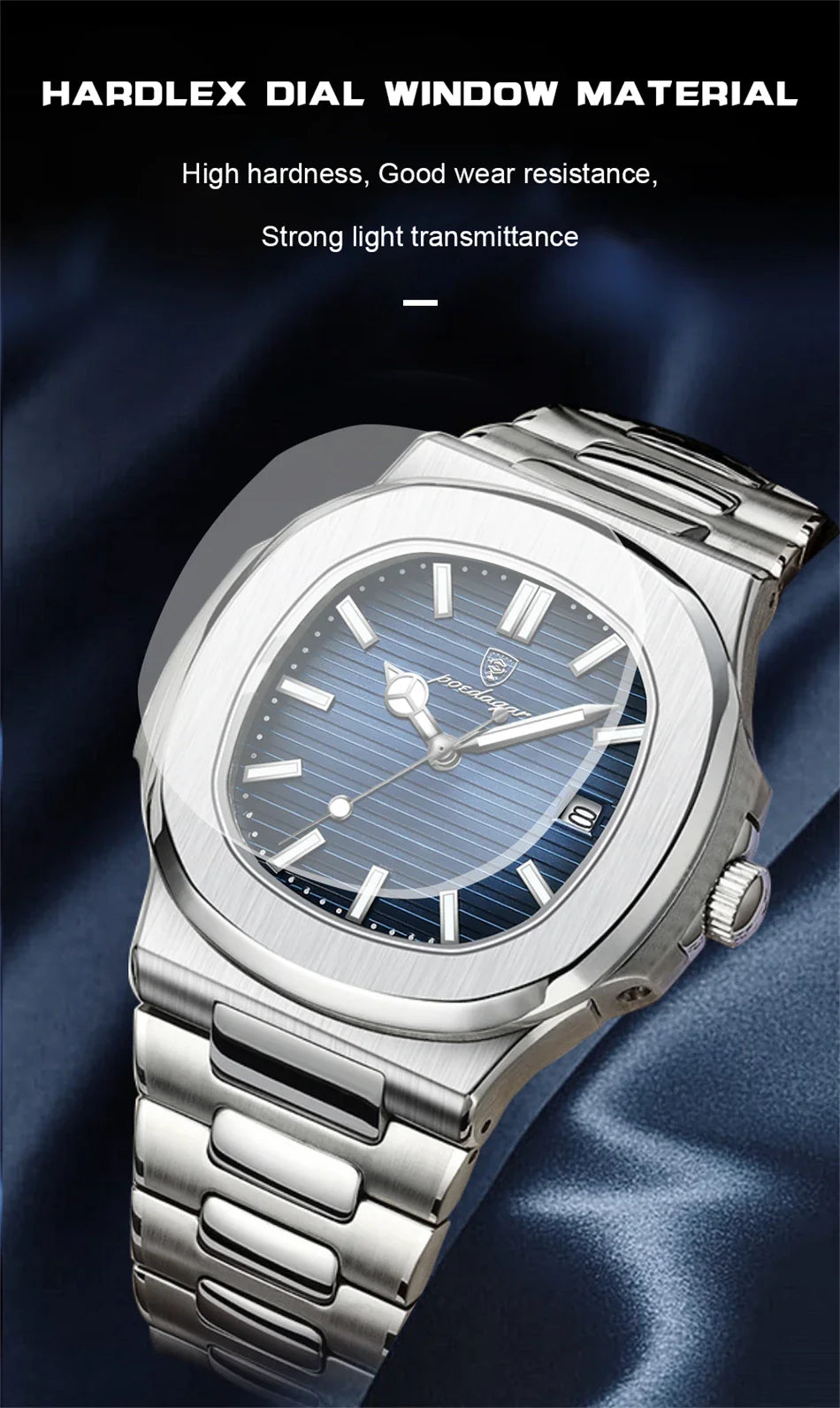 POEDAGAR Luxury Men's Watch – 30ATM Waterproof, Stainless Steel Square Quartz, Luminous Date, Business reloj hombre
