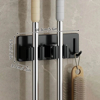 Bathroom Mop Holder — Self-Adhesive Wall-Mounted Broom & Mop Hook, Sweeping Brush Storage Organizer, Kitchen Accessory