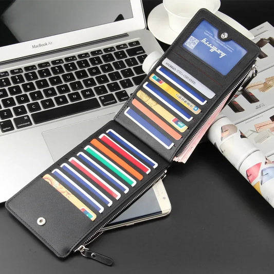Large Capacity 16-Slot Leather Wallet for Men – Bifold Money Purse with Coin Pocket, Fashionable Brand