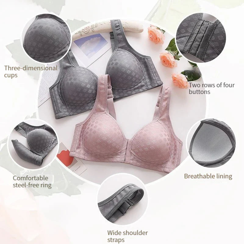 Front Button Sexy Brassiere - Anti-Sagging Gathered Design, No Steel Ring, Large Size Thin Section Underwear Bra for Ladies