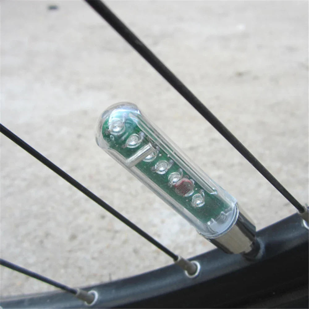 LED Bike Light – Neon Spoke Light Wheel Tire Valve Caps, Waterproof Bicycle Motion Sensor Warning Light for Head and Rear