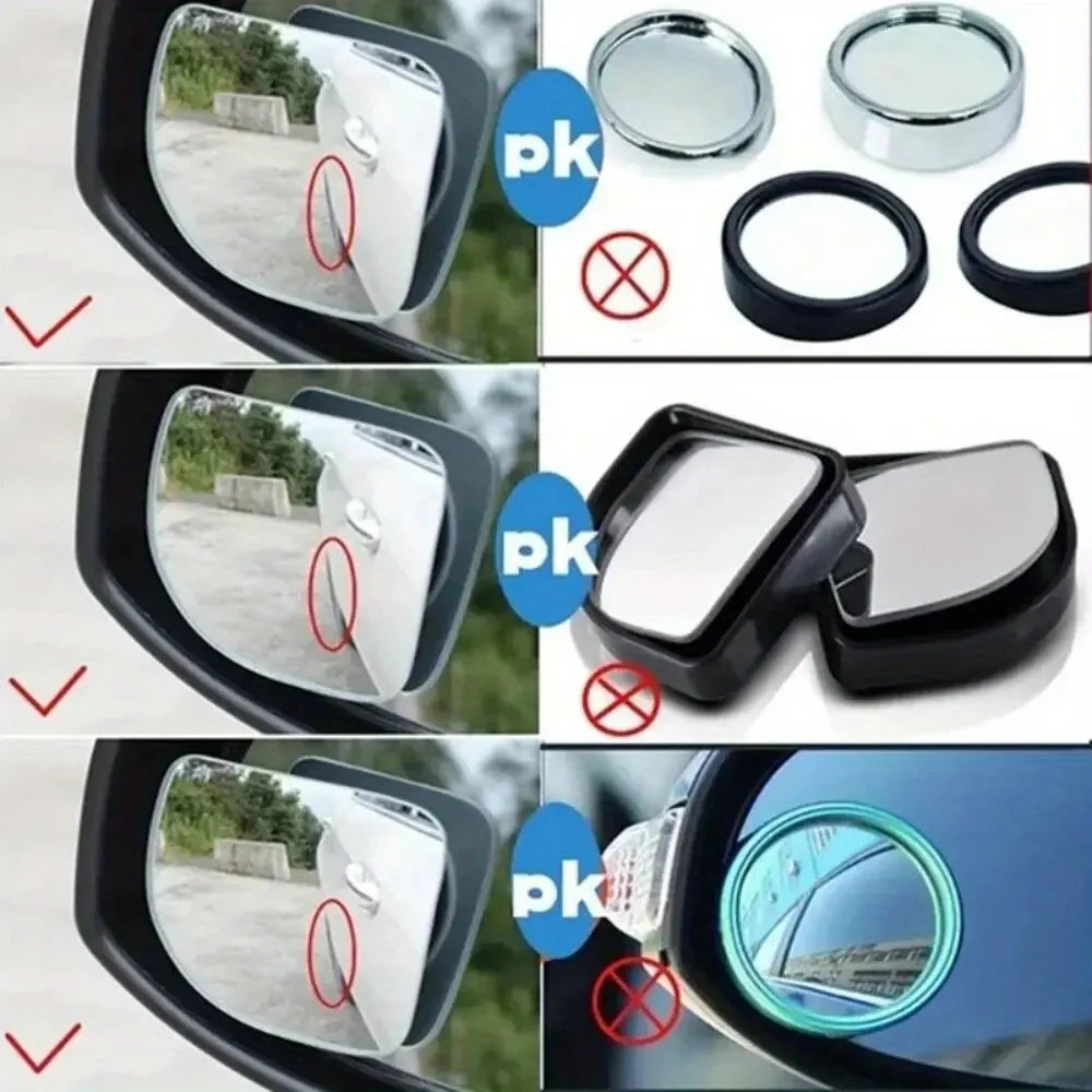 2pcs Universal Glass Car Blind Spot Mirrors – 360° Adjustable HD Wide-Angle Rearview for All Cars