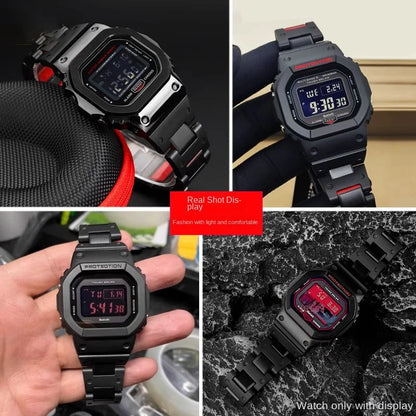 Black Red Lightweight Composite Plastic Steel Watch Band for Casio GW-B5600, DW5600MS, DW6900, GA2100 – Durable Replacement Strap Bracelet