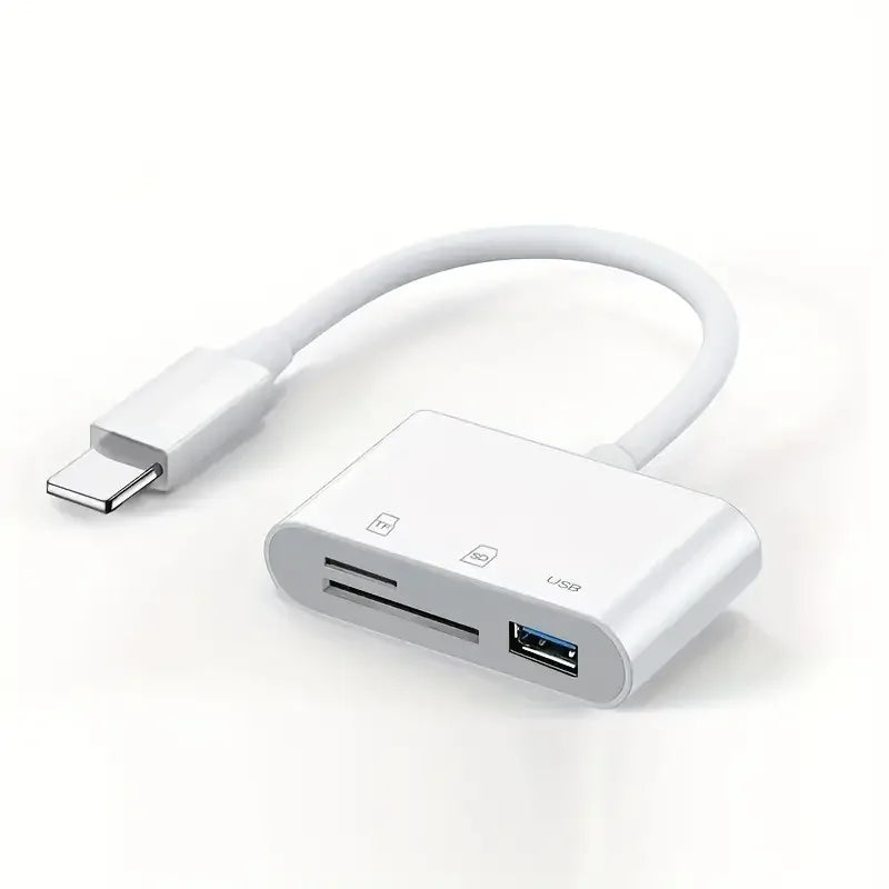 3-in-1 SD/TF Card Reader – USB-A OTG Adapter & Camera Converter for iPhone 14/13/12/11 Pro Max, XR, XS