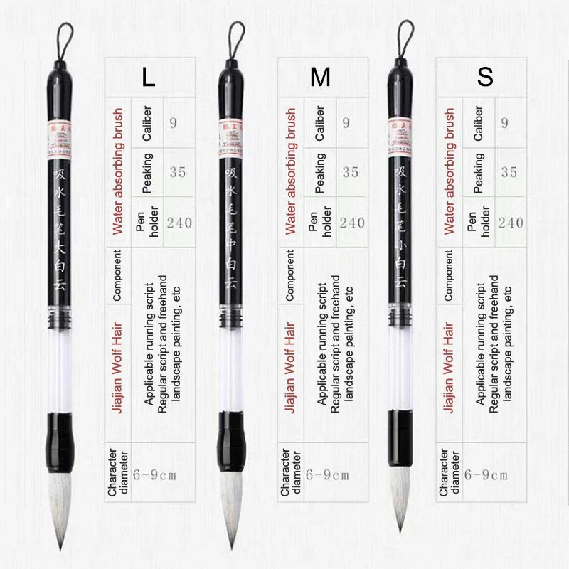 3PCS Calligraphy Brush Set – Water Storage Ink Pens with Automatic Suction, Wolf Hair Soft Round Tip Writing & Painting Brushes