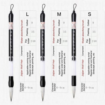3PCS Calligraphy Brush Set – Water Storage Ink Pens with Automatic Suction, Wolf Hair Soft Round Tip Writing & Painting Brushes