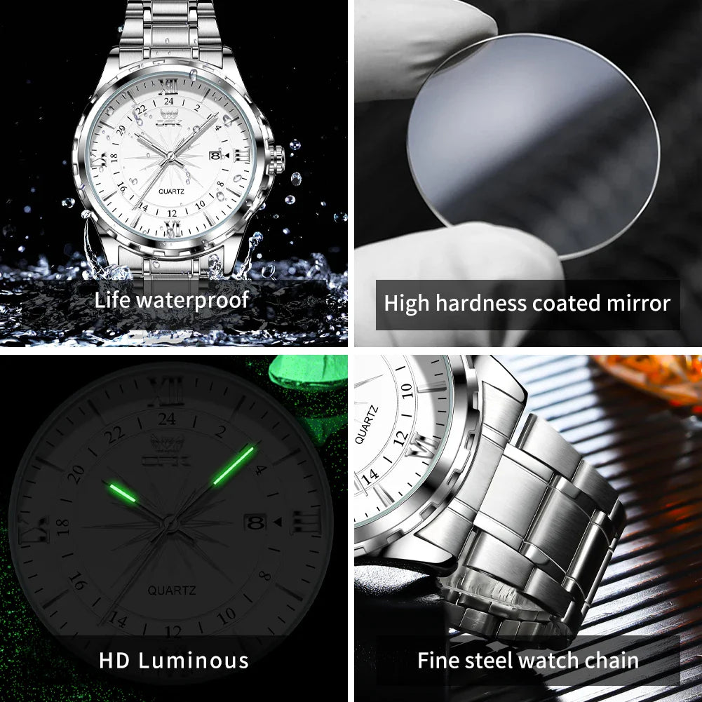 OPK Men's Quartz Watch — Steel Belt Dual Calendar Wristwatch Model 6003