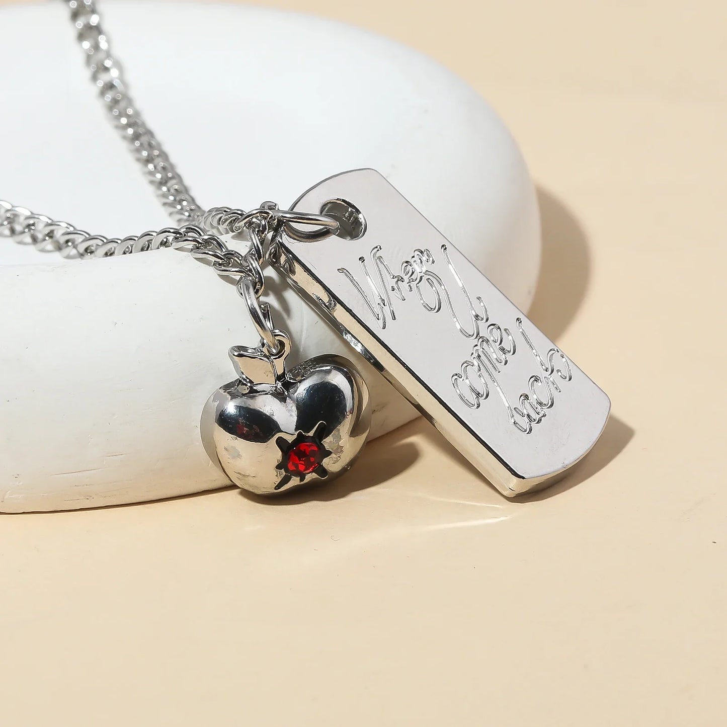 Love and Deep Space Caleb Necklace - Ruby Apple Square Card Pendant Cosplay Jewelry Gift & Collectible Accessory