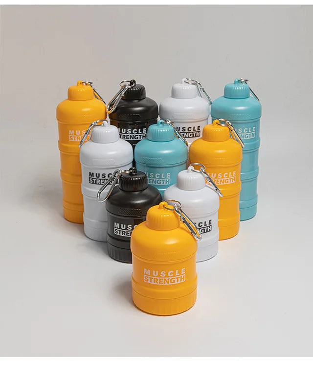 3-Layer Portable Protein Powder Box – Fitness Supplement Storage with Funnel & Handle