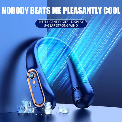 Portable Mini Bladeless Neckband Fan with Digital Display - USB Rechargeable Air Cooler for Neck, Hands-Free Cooling Experience