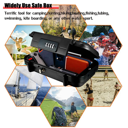 Portable Travel Safe Box – Large Capacity Security Lockbox with Code & Key, Waterproof, Removable Cable Handle