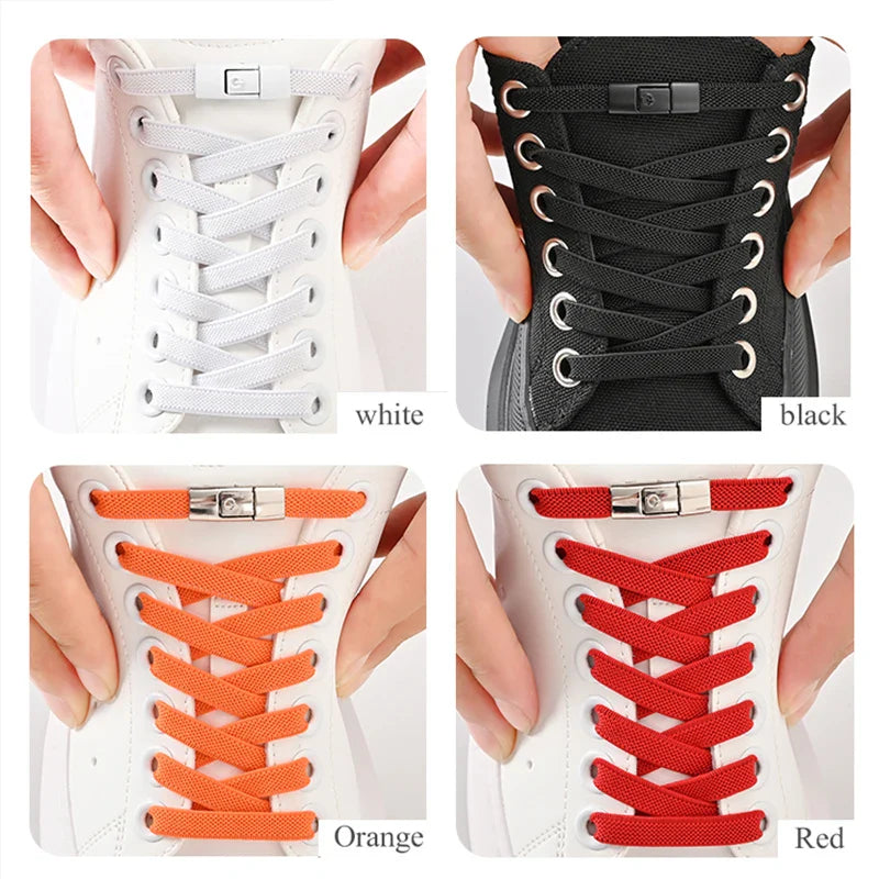 8mm No-Tie Elastic Shoelaces – Press Lock Flat Laces for Sneakers, Kids & Adults