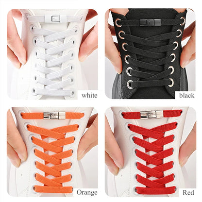 8mm No-Tie Elastic Shoelaces – Press Lock Flat Laces for Sneakers, Kids & Adults