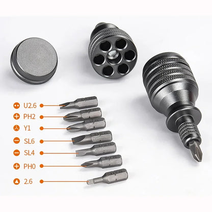 Mini Titanium Screwdriver Set — 7-in-1 Magnetic 1/4" S2 Alloy Steel Drill Bit EDC Repair Tool