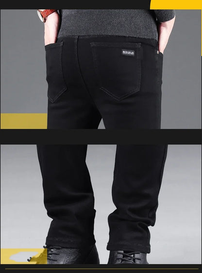 Men’s Spring Autumn Slim Black Jeans — Elastic Straight Korean Vintage Denim Pants for Business & Casual Wear
