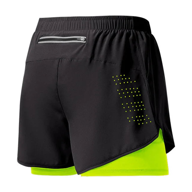 Men’s Quick-Dry Running Shorts — Black Double Layer Sport Workout Training Bodybuilding Shorts