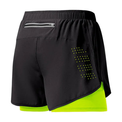 Men’s Quick-Dry Running Shorts — Black Double Layer Sport Workout Training Bodybuilding Shorts