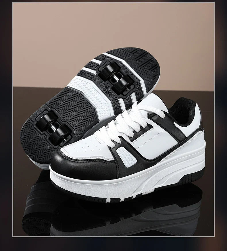 Four-Wheel Roller Shoes for Boys & Girls – Casual Outdoor Sports Sneakers with Pulleys, Slide & Shrink School Walking Shoes