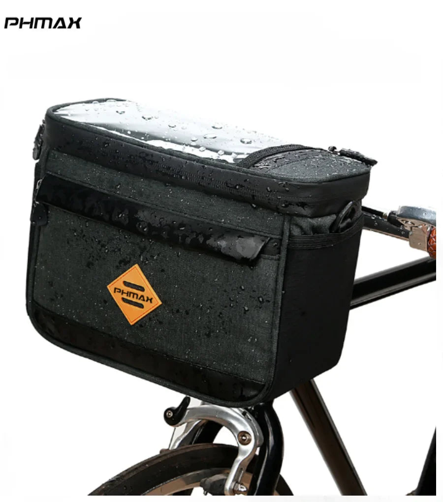 PHMAX Insulated Cycling Front Handlebar Bag – Large Waterproof MTB Pannier with Touch Screen & Cooler Compartment