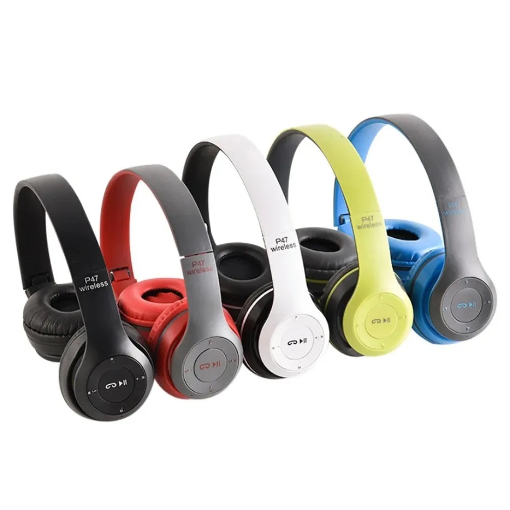 P47 Bluetooth 5.0 Wireless Headphones – Foldable HiFi Stereo Bass Earphones with Mic & USB Adapter, Ideal for Kids & Gaming