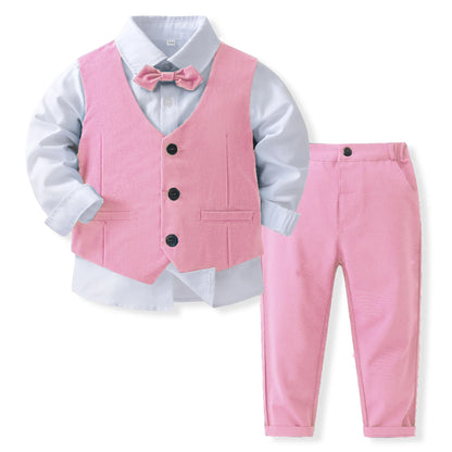 Gentleman Outfit for Boys – Spring Autumn Birthday Cotton Vest & Suit Set, Kids Solid Formal Clothing