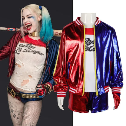 Adult Anime Robe Costume for Women with Quinn Wig, Joker T-Shirt and Jacket – Halloween Cosplay Outfit