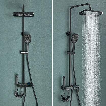 Rozin Black Smart Digital Display Shower Faucet Set - Piano Style Rainfall Bathroom System with Grey Digital Mixer Tap & Bidet Shower