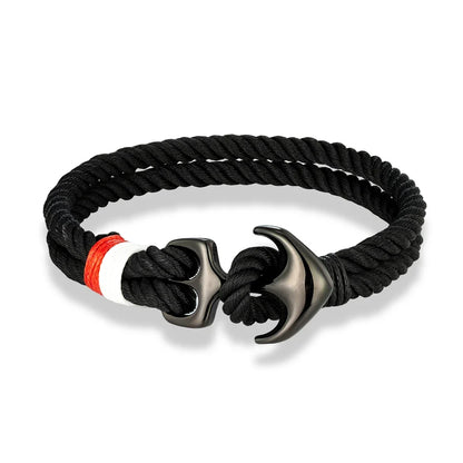 MKENDN Anchor Bracelet – Double Strand Nautical Waterproof Rope with Black Stainless Steel Sport Buckle for Men & Women