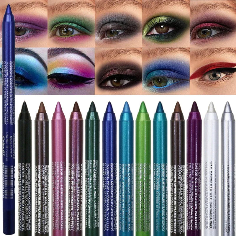 14-Color Waterproof Eyeliner Pencil – Long-Lasting Smokey Punk Style High-Pigment Shimmer Eyeshadow Stick