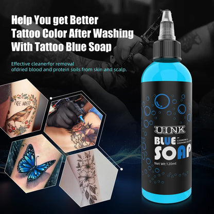 UINK Tattoo Blue Soap 120ml – Foaming Tattoo Cleaning Tool Kit for Beginners & Artists