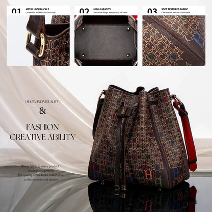 Luxury Women’s Bucket Handbag — Classic Designer Shoulder Bag with Fashion Print, Stylish Wallet for Women