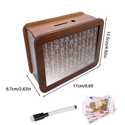 Wooden Money Box Piggy Bank – Cash Saving Treasure Coin Case for 1000/5000/10000 Euro – Encourages Saving Habit