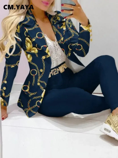 CM.YAYA Women’s Paisley Butterfly Blazer & Pants Set – Elegant 2-Piece Autumn Winter Street Style Outfit