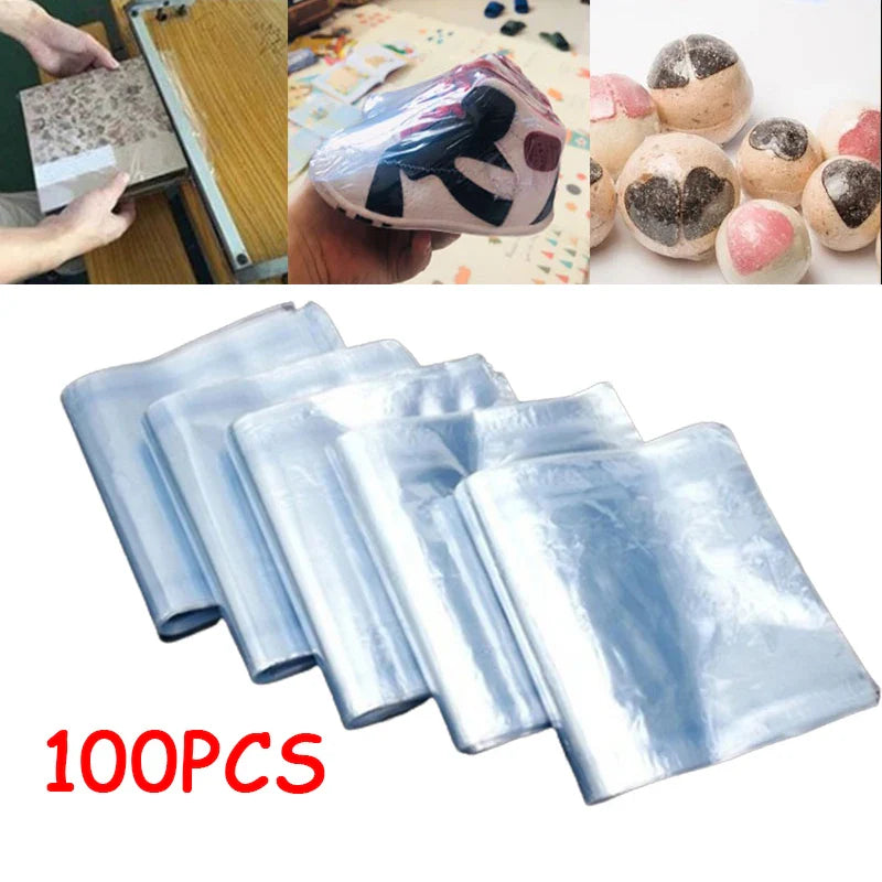 100PCS PVC Heat Shrink Film Bags – DIY Blower Heat Seal Flat Mouth Waterproof Transparent Storage Plastic Bags