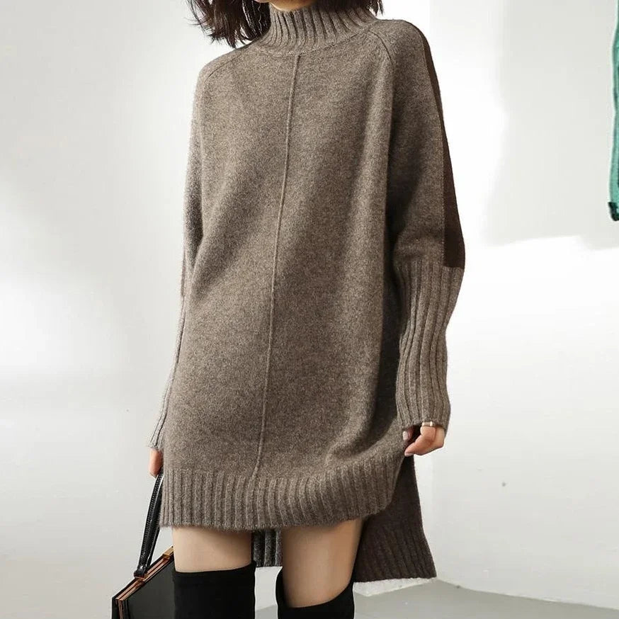 Turtleneck Knitted Sweater for Women – Autumn/Winter Warm Thick Pullovers, Wool Knit Crochet Y2K Split Jumper Cardigan