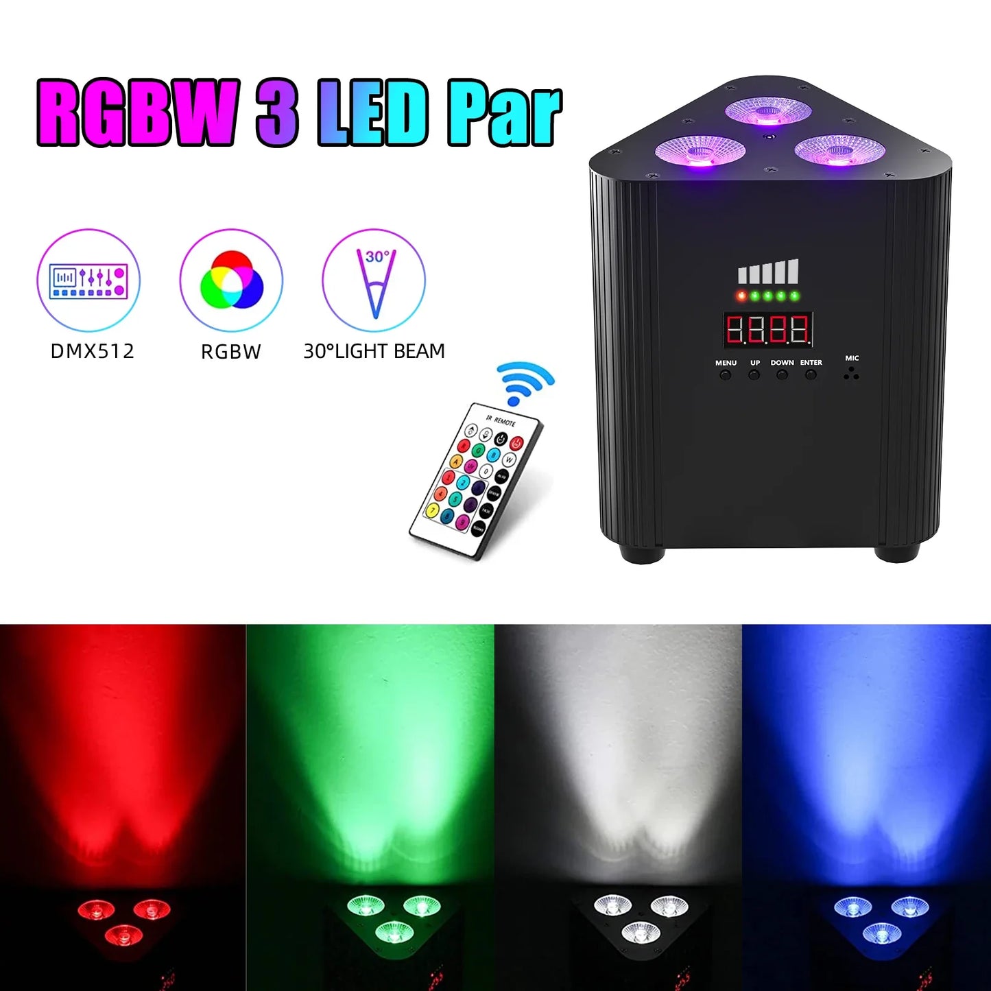 12W Triangle Battery LED Par Light - RGBW Wireless Uplight, DMX Stage Lighting for DJ, Disco, Wedding & Party