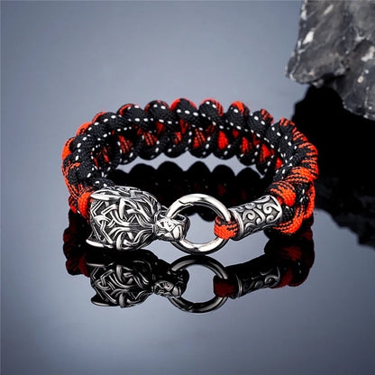 Vintage Norse Runes Celtic Wolf Survival Rope Bracelet - Handmade Stainless Steel Wristband for Men, Vikings Jewelry