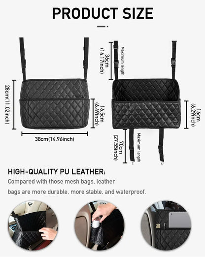 SEAMETAL PU Leather Car Handbag Holder - Seat Back Hanging Storage Organizer for Auto Interior