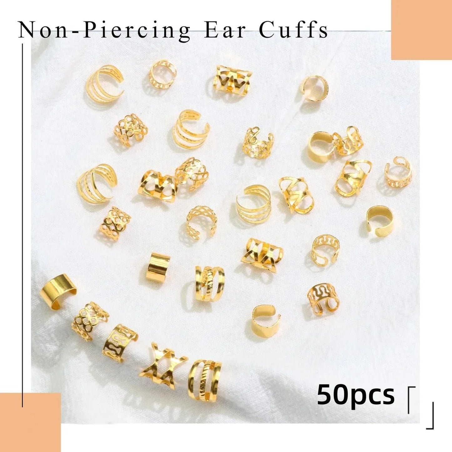 50PCS Alloy Hair Jewelry for Braids — Metal Dreadlock & Braid Clips, Non-Piercing Ear, Beard Beads & Hair Cuffs