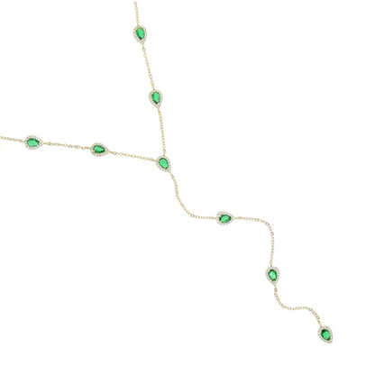 2023 Gold Plated Y Lariat Necklace - Colorful CZ Teardrop Pendant Geometric Jewelry for Women