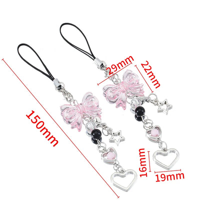 Y2K Bow Heart Star Phone Charm - Kawaii Goth Keychain Pendant for Bags & Cute Accessories