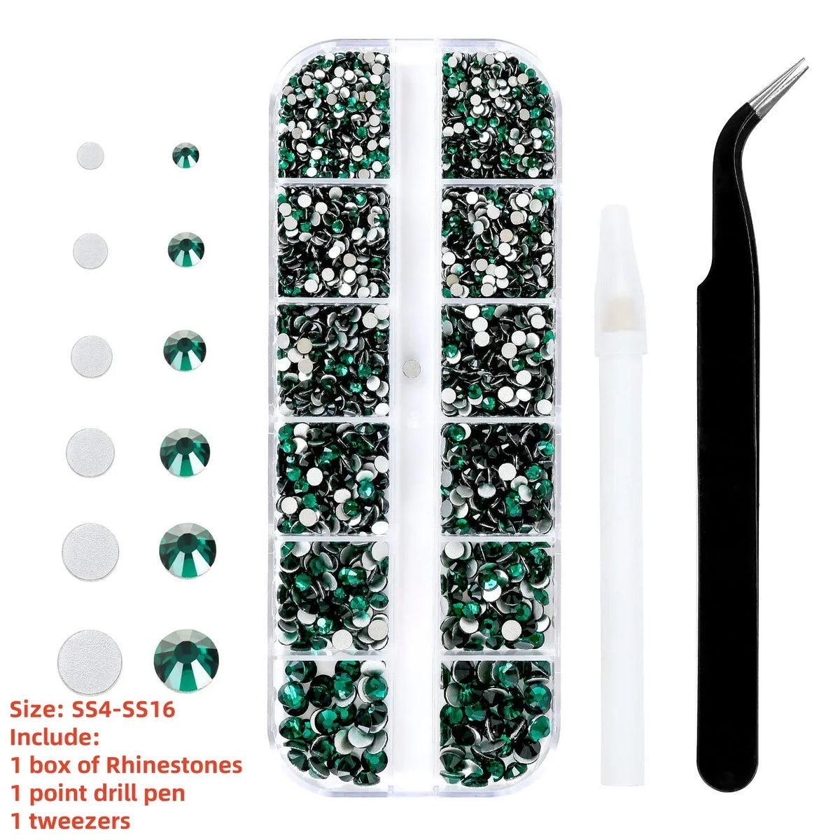12-Grid 3D Glass AB Crystal Nail Art Rhinestones Kit – Flatback Round Beads with Tools for Nail Jewelry & Diamond Decoration