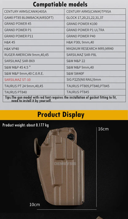 Adjustable Gun Holster — Right/Left Hand Waist Carry Case for Tactical Pistols