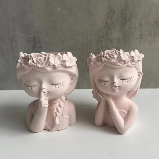Concrete Vase Silicone Mold | DIY Handmade Girl Head Shaped Flower Pot | Plaster Epoxy Resin Pen Holder Molds | Home Decor Supplies