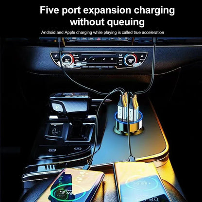 66-250W PD Car Charger – QC3.0 Fast Charge, 1-to-6 Cigarette Lighter Plug with Digital Display