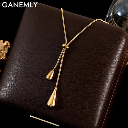 GANEMLY 316L Stainless Steel Water Drop Pendant Necklace – Trendy 18K Gold Plated Women’s Jewelry Gift