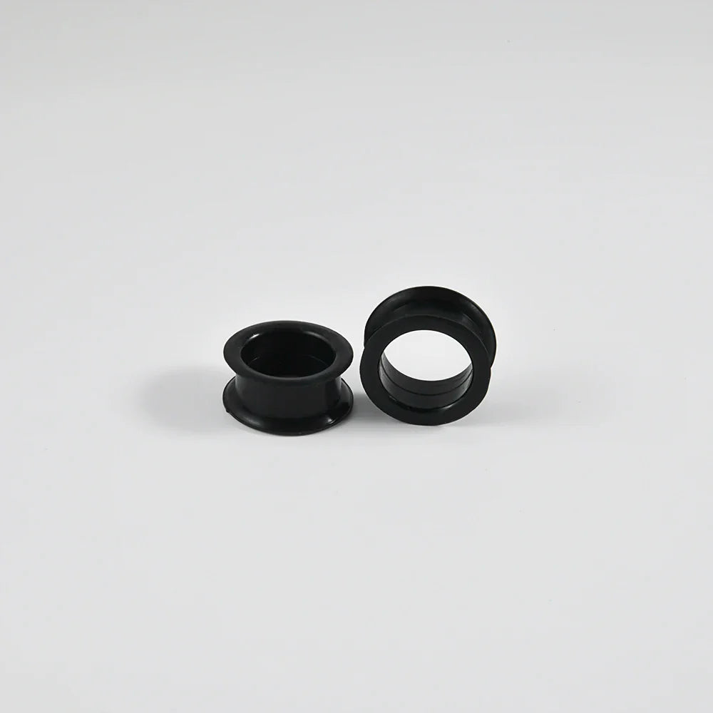 Pair of Supersize Black Silicone Double Flared Ear Tunnel Plugs — Flesh Gauge Expander Stretchers for Piercing