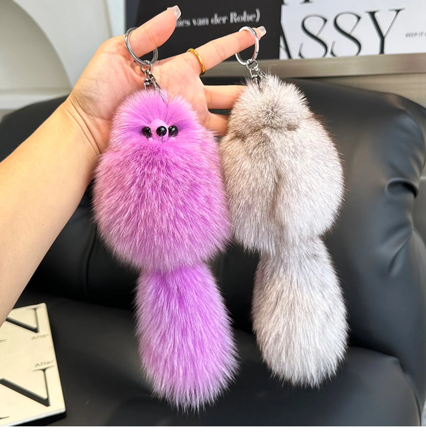 2024 Cute Real Fox Fur Plush Keychain – Pompom Bag Pendant & Car Key Ring Toy for Girls