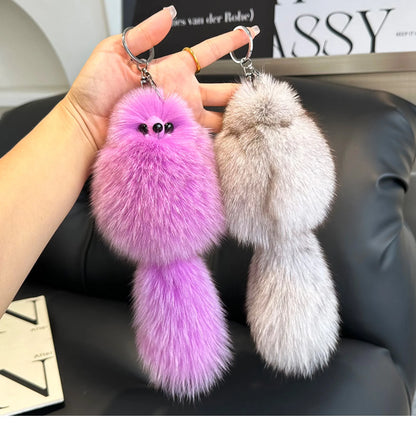 2024 Cute Real Fox Fur Plush Keychain – Pompom Bag Pendant & Car Key Ring Toy for Girls