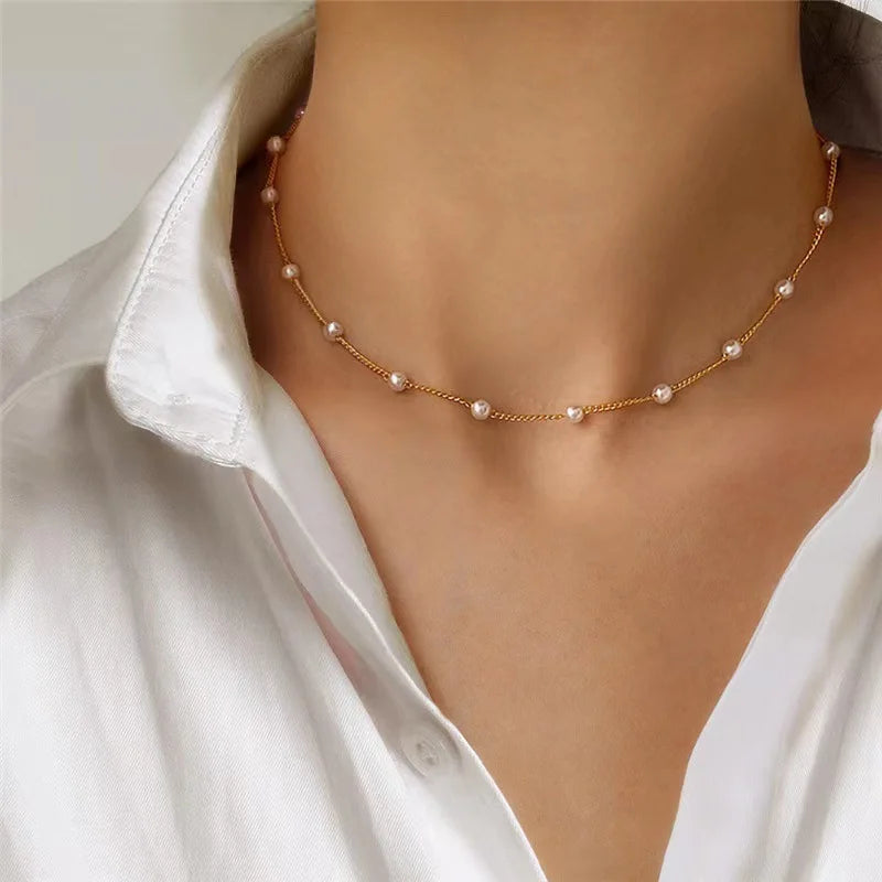 LATS Pearl Choker Necklace for Women – Double Layer Heart Pendant Jewelry Gift